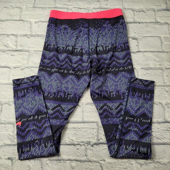 Nike Pro Dri-Fit Purple Geometric Print Pink Waistband Ankle Leggings sz Medium - Picture 5 of 10